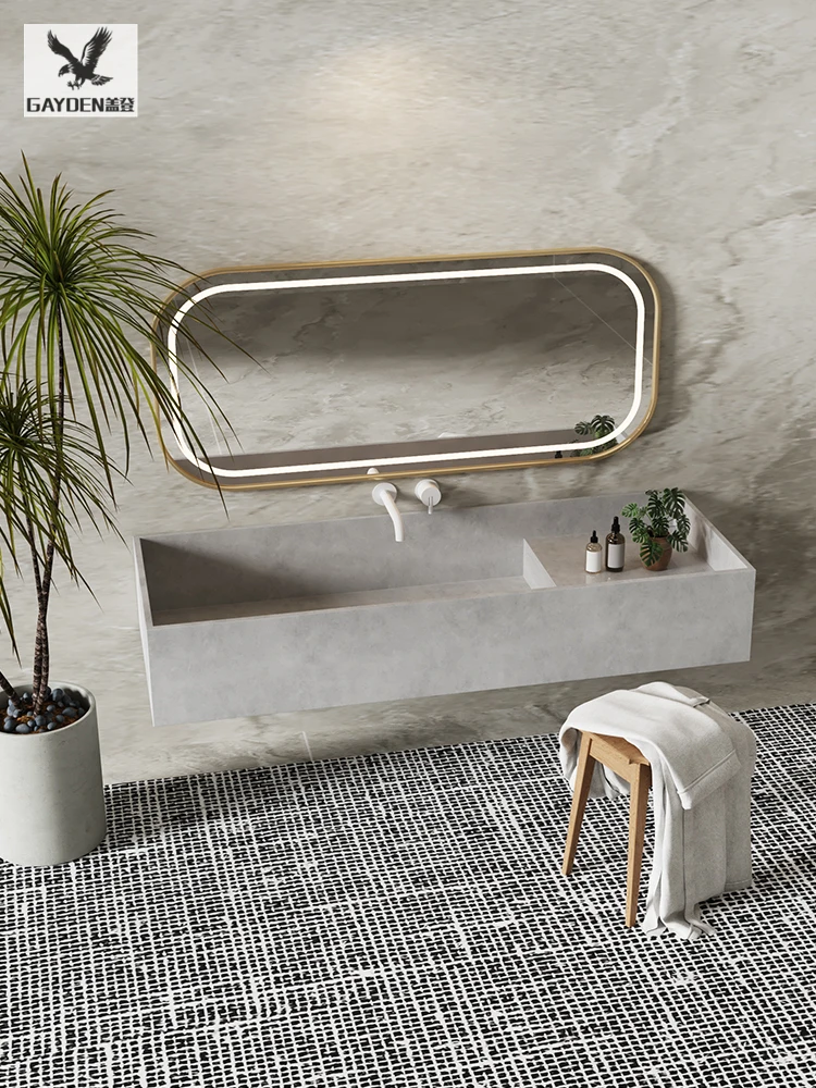 Narrow side thin side wall-mounted deep sink Bulgari purple rock slab washing hand washing table under the counter basin