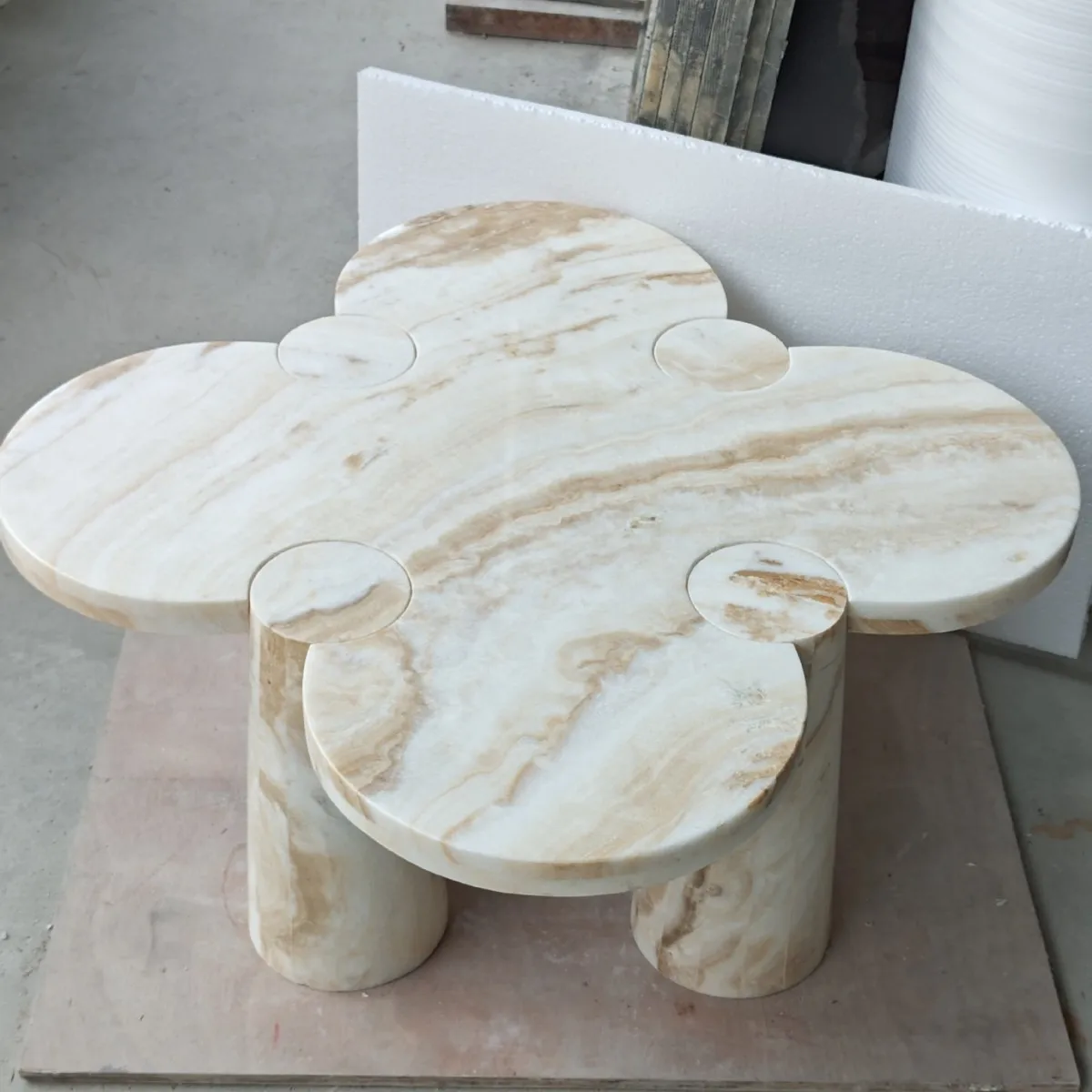 Persian white jade natural marble household small living room club hotel four-leaf clover coffee table marble furniture