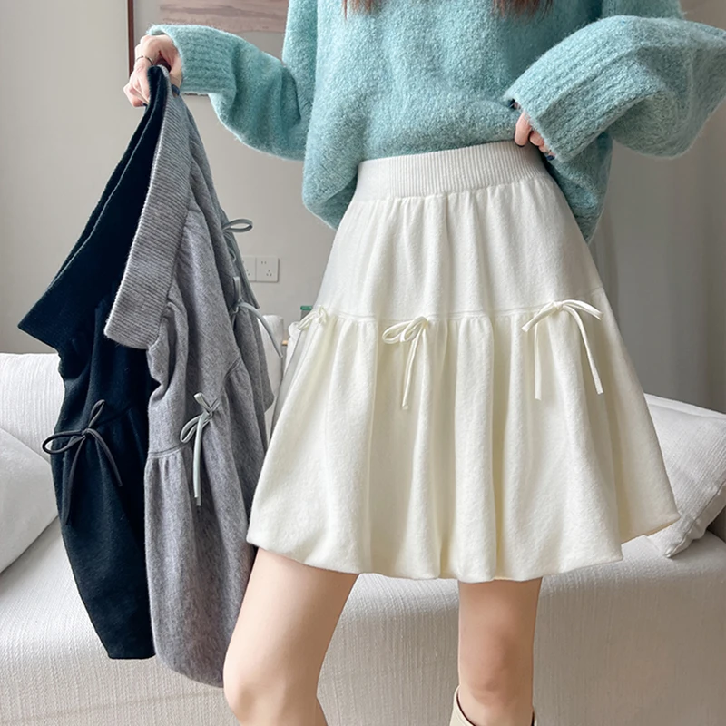 Sweet Bow Mini Skirt Women Summer Preppy Kawaii Casual Korean Bud Skirts High Waist Baggy A Line Cute Student Fashion Skirt New