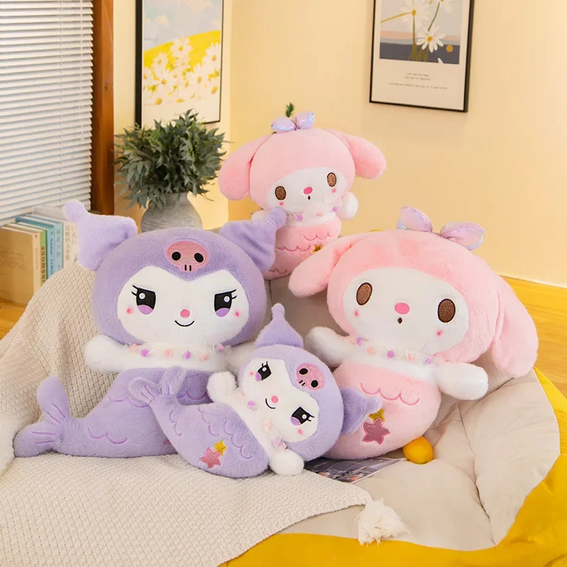 

Плюшевые игрушки-русалки Sanrio, 30 см, кукла Kuromi Melody Plushies, детская супер милая декоративная кукла для спальни для девочек, подарки для детей