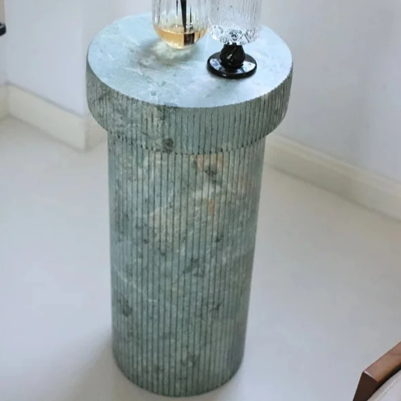 Green Edge Imitation Marble Roman Column Side Table for Homestay Living Room Medieval Tea Table Design Artistic Decor  Furniture