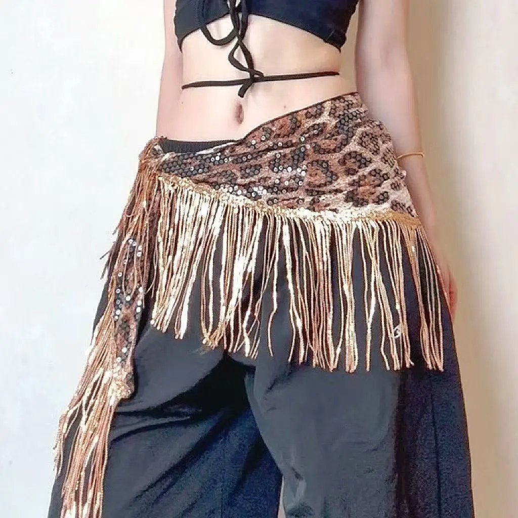 

New jazz dance waist scarf, personalized leopard print sequined fart curtain, hip hop trend waist scarf accessories