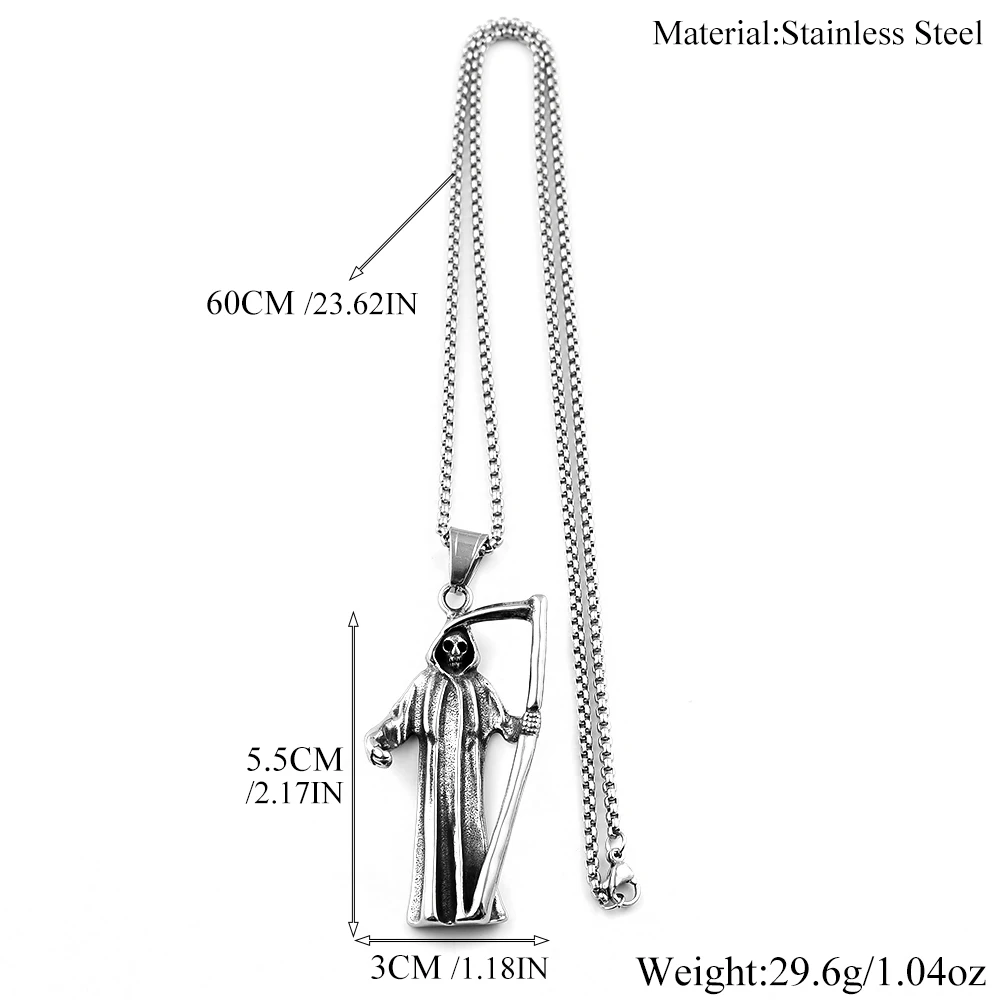 Heiliger Santa Muerte Totenkopf-Anhänger Halskette für Männer und Frauen aus Edelstahl Hip-Hop Herren-Kettenhalsband Schmuck – Detail 3