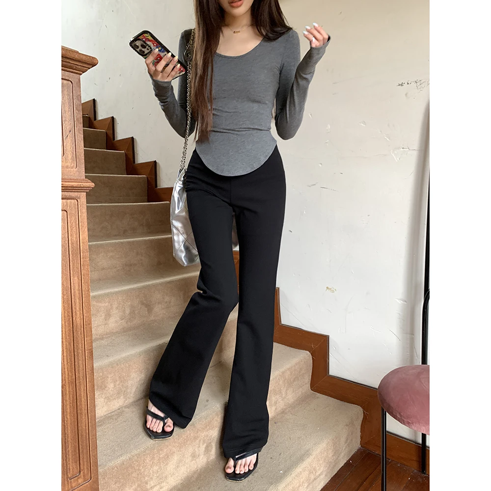 ハイウエストフレアパンツ レディース スリムロングパンツ 秋冬新作 デザインブラ 多用途 ハイライズ カジュアルパンツ