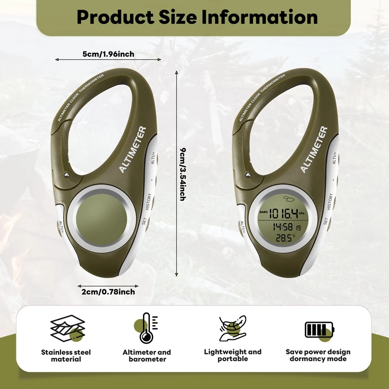 Imagem -02 - Altimeter Mosquetão Eletrônico Handheld Termômetro Pesca ao ar Livre Weather Forecast Mode Meter Gadget