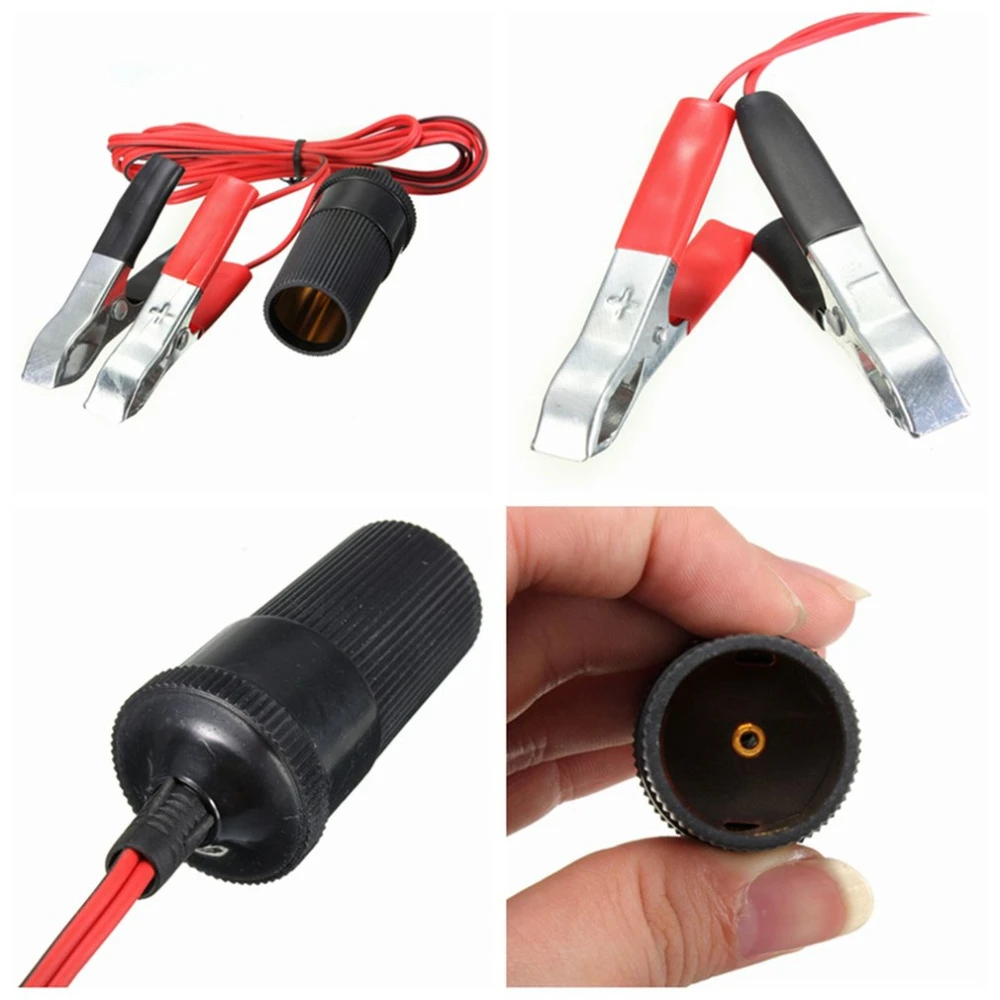 12V Car Cigarette Lighter To Alligator Socket Connect Wire Battery Clamp Cigarrete Crocodile Clip Adapter Auto Wholesale