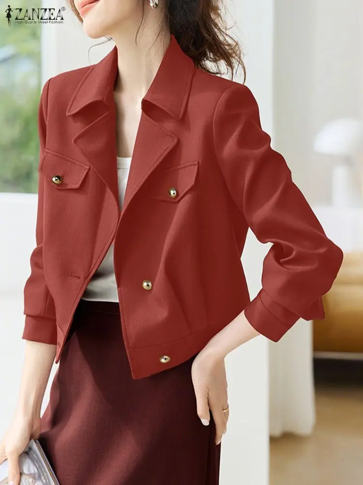 

2025 ZANZEA Women Outwear Stylish Autumn Office Work Blouse Lapel Neck Long Sleeve Tops Buttons Down Shirt Solid Thin Coats