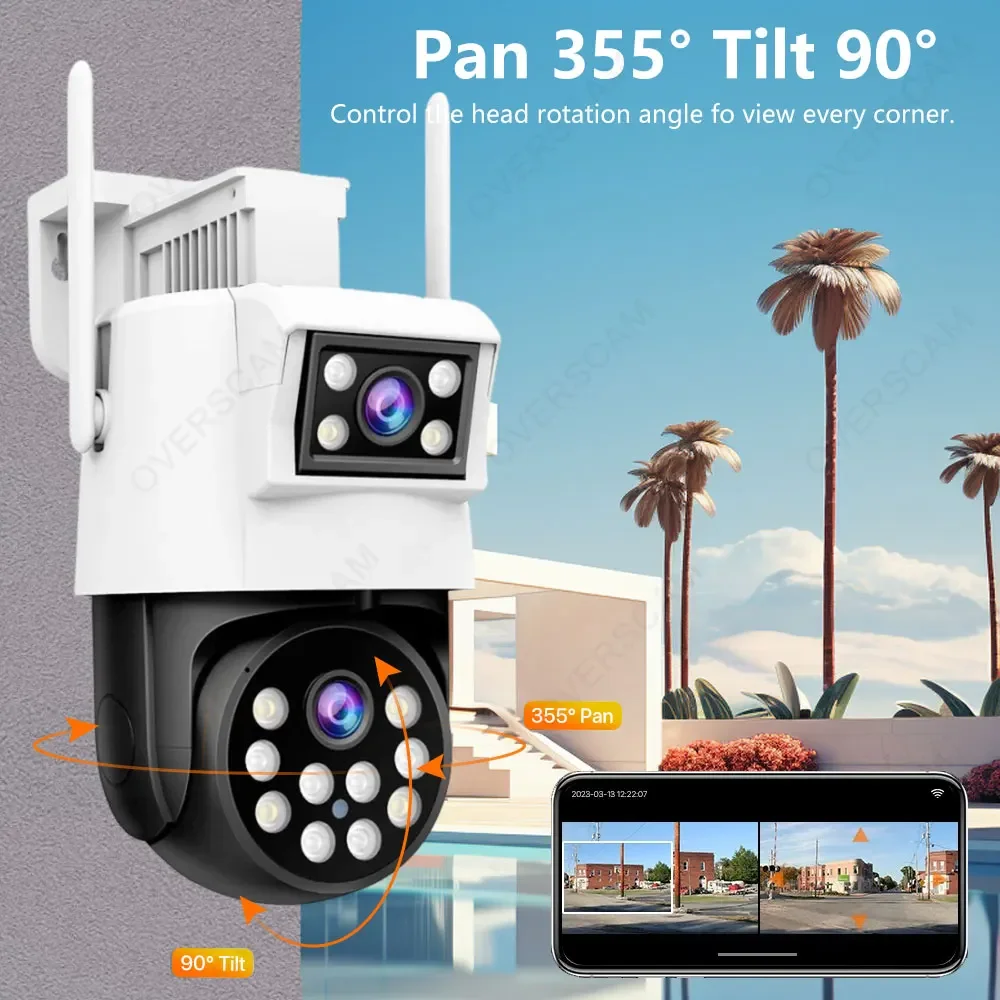 8MP 4G Dual Lens PTZ IP Security Camera Outdoor 10X Zoom Dual Screen 2 Way Audio CCTV Surveillance Camera Color Night Vision