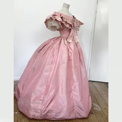 1850s 1860s Victorian Dancing Ball Gown Costume Civil War Princess Dress Pink Wedding Dress Renaissance Reenactment Costume