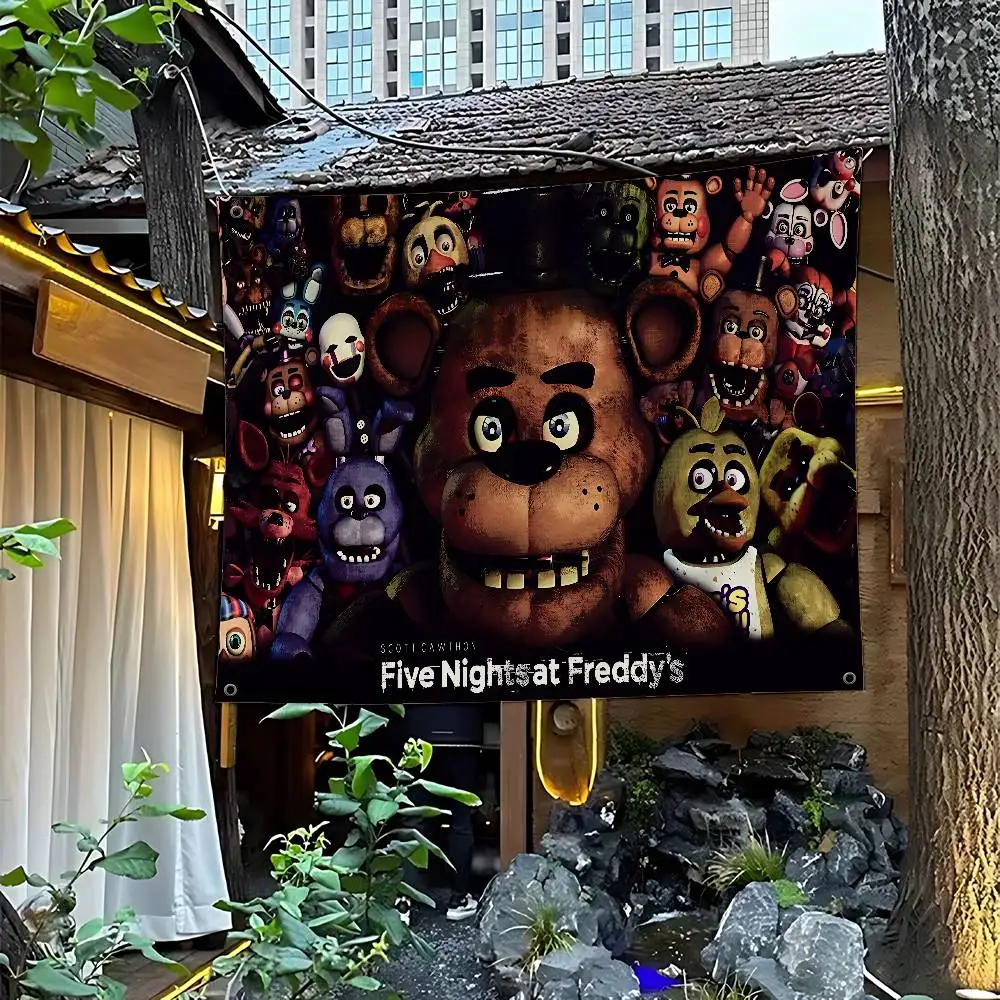 Fnaf Five-nights-At-Freddys Cartoon Flag Art Science Fiction Room Home Decor Wall Hanging Home Decor Banner