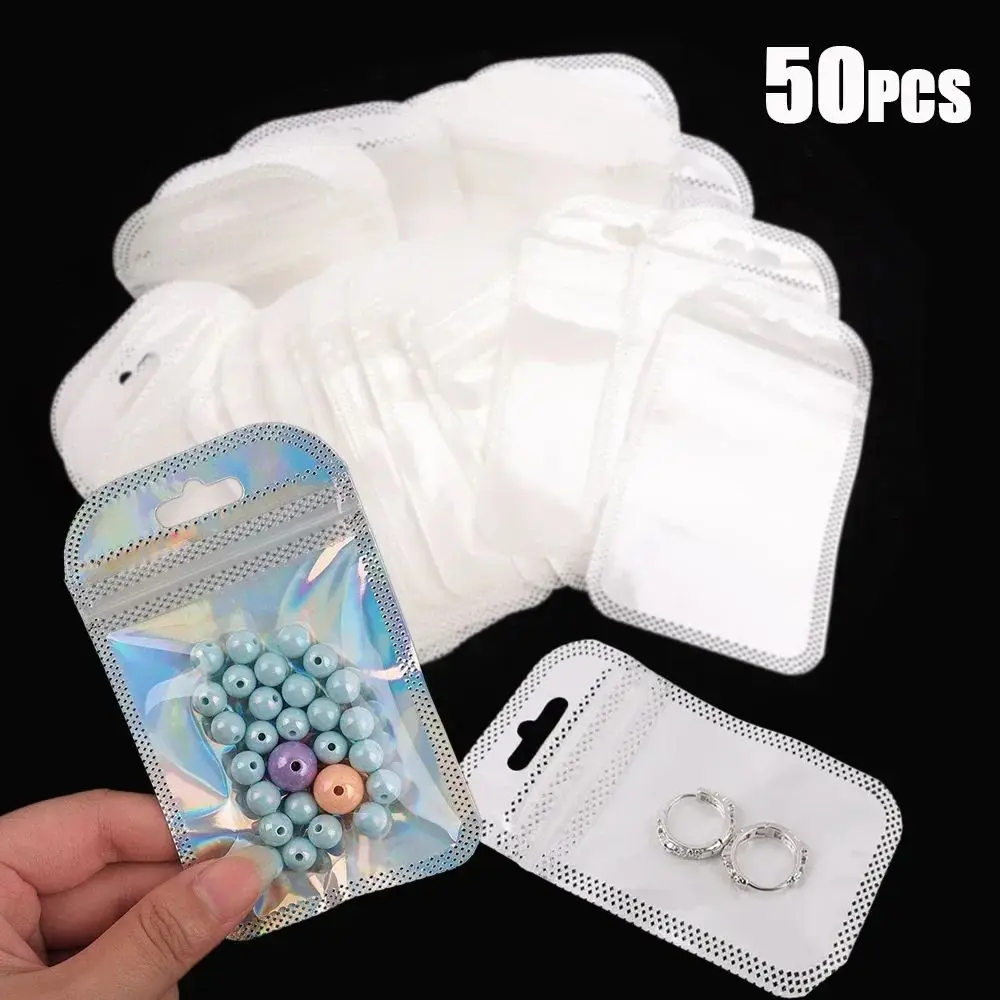 50Pcs Pouch Self Sealing Bags Transparent Earrings Rings Necklace Display Jewelry Packaging Bags Resealable Thicken