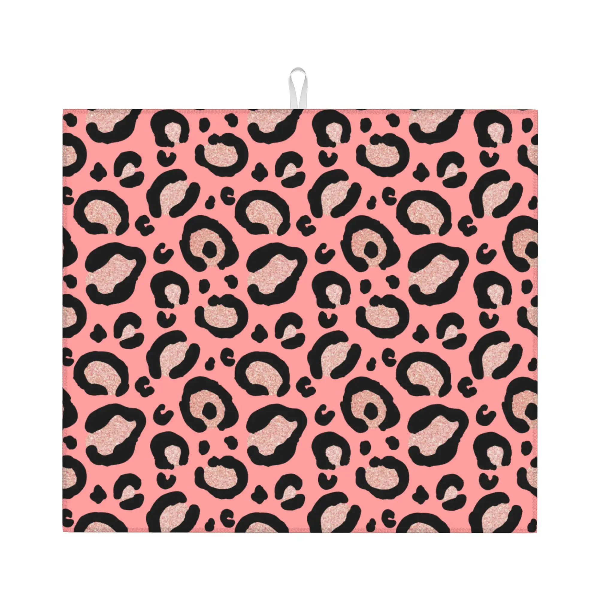 Pink Leopard Print Non‑Slip Waterproof Absorbent Barware Tableware Oil Proof Reusable  Bathroom Drying Mat For Kitchen