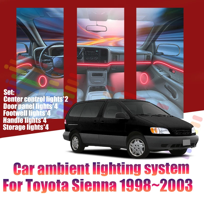 Luces LED Ambientales para Toyota Sienna 1998~2003 XL10 MK1, Luces de Atmósfera Coloridas, Tira de Neón Interior para Auto, Iluminación RGB de 64 Colores