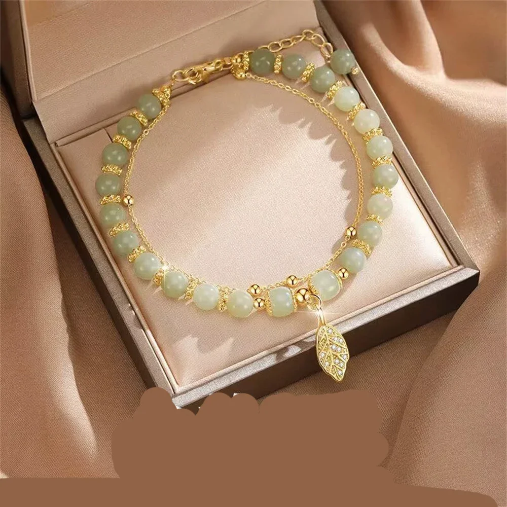 Natural Hetian Jasper Gold Color Branch Jade Leaves Bracelet Exquisite Sexy Young Girls Fashion Jewelry Best Selling Holiday Gif