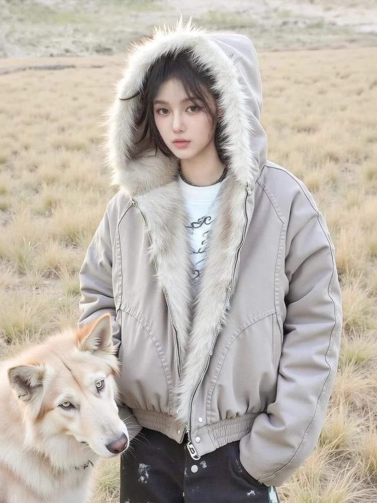 Faux Fur Collar Hooded Cotton Padded Coats Thick Warm Casual Parkas Casaco Loose Fashion Abrigo Korea Snow Wear Women Chaquetas