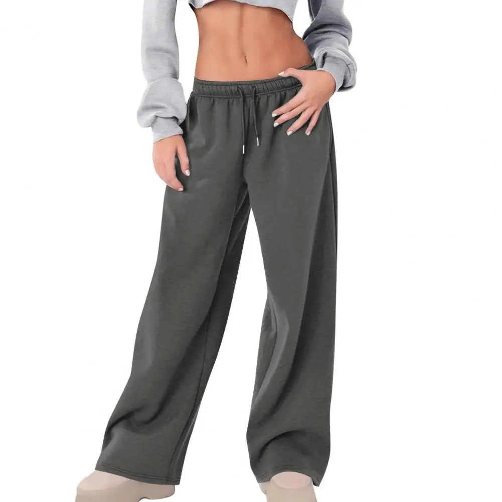 Wide-leg Trousers Velvet Lined Sport Pants with Adjustable Drawstring Waist for Women Winter