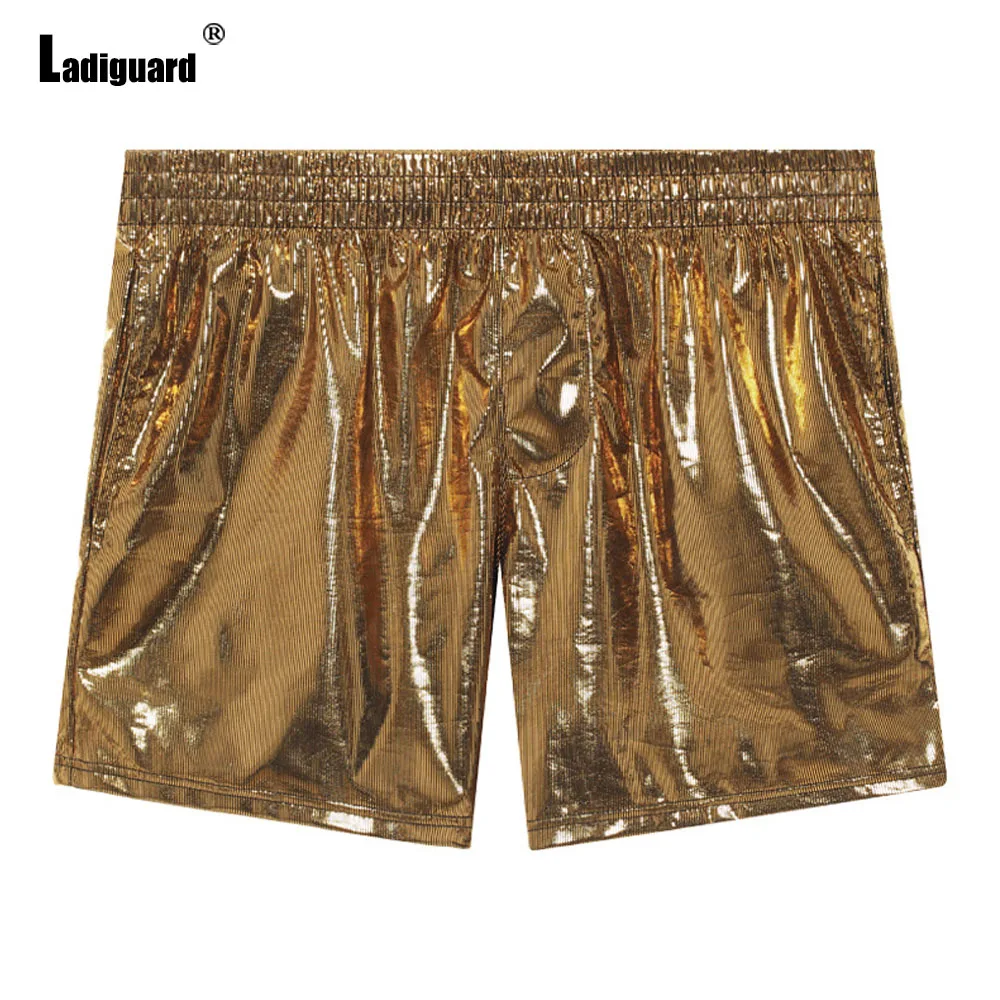 Ladiguard-pantalones cortos de estilo europeo para hombre, Shorts sexys con bolsillos, informales, de cintura elástica suave, color dorado y negro, para playa, 2024