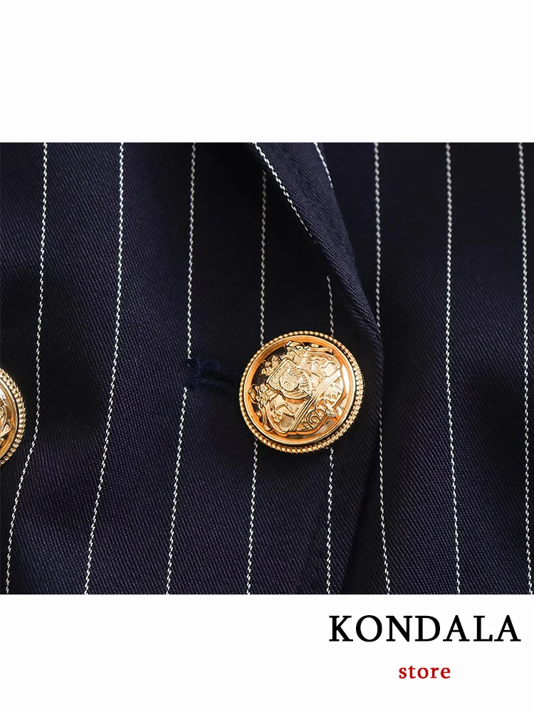 KONDALA Vintage Striped Luxury Women Suits Long Sleeve Loose Women Blazer Straight Pants Fashion 2022 Office Lady Mature Suits