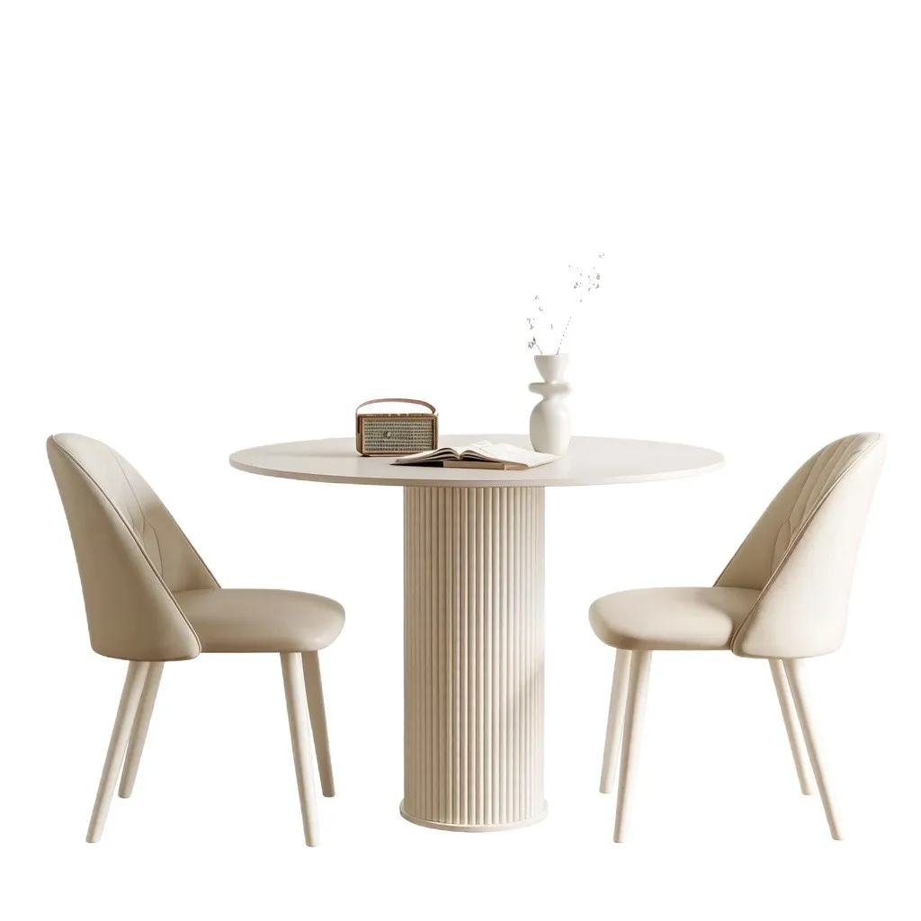 Round rock slab dining table household small apartment balcony negotiation table and chair combination modern simple reception