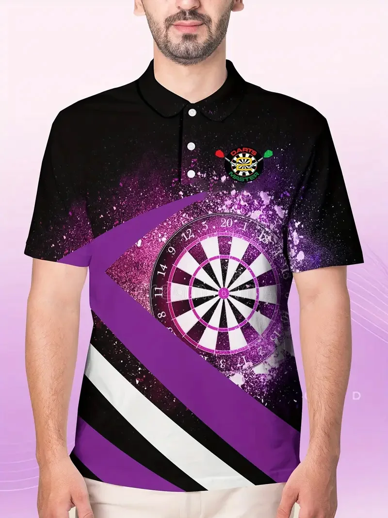 Men's Purple Dart Plate Polo Shirt, Competition Creative Gift, Training, Dart Enthusiast, Sportswear, Sports Style
