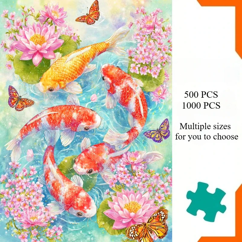 1000/500 PCS Jigsaw Puzzles Style Koi Home Decor Games Landscape Puzzles Educational Toys Birthday Gifts