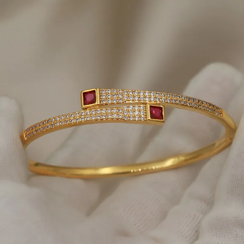 New Sight Full Crystal Square Bangles&Bracelet for Women Wedding Bridal Zirconia Geometric Bracelet Fashion Brand Jewelry