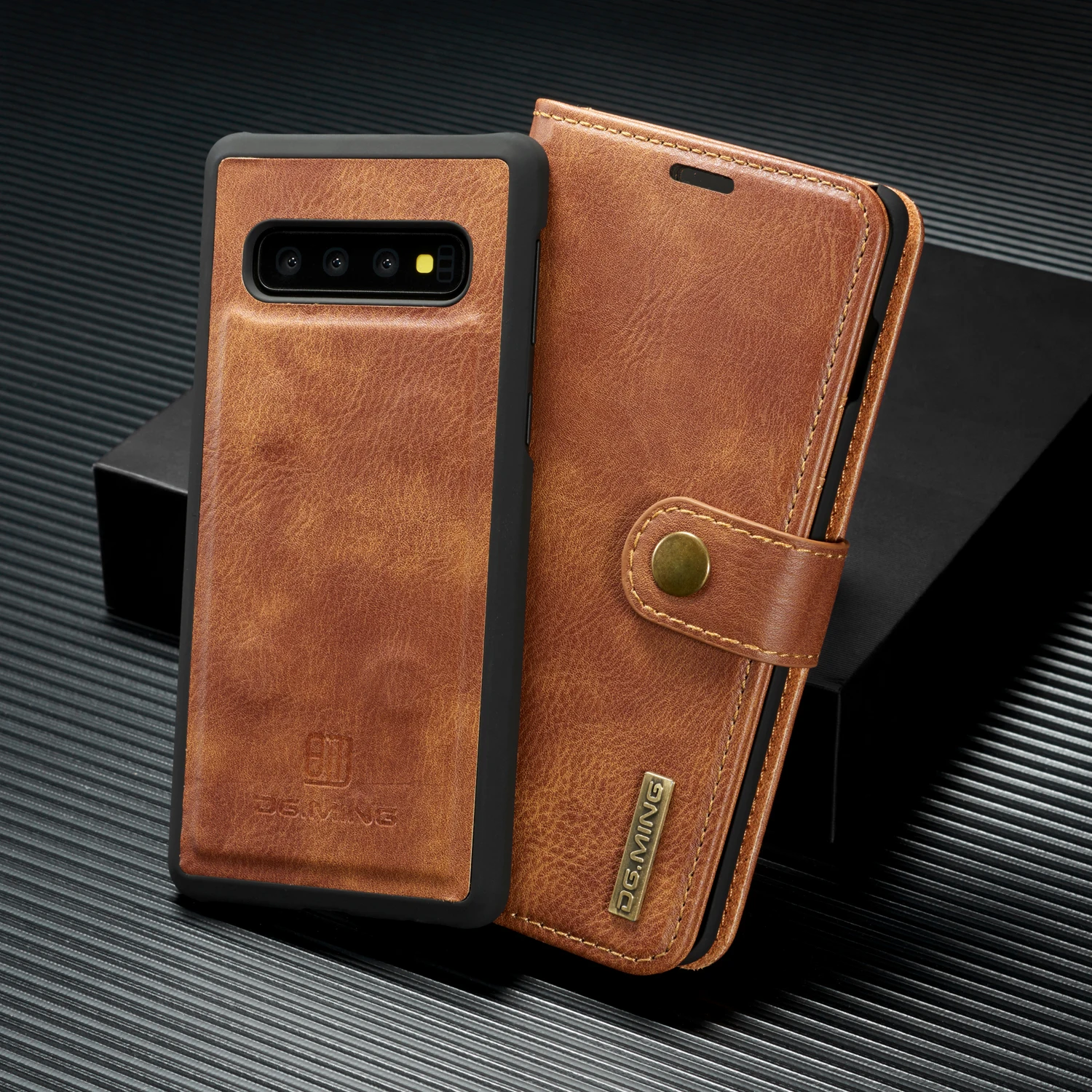 

DG.MING 2 in 1 Korea Cow Leather Wallet Phone Case For Samsung Galaxy S9 Plus S10 5G 2 Fold Series