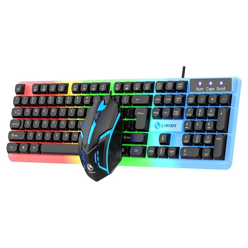 Gtx350 Luminous Wired teclado e mouse Set, toque mecânico Gaming Computer, russo, árabe