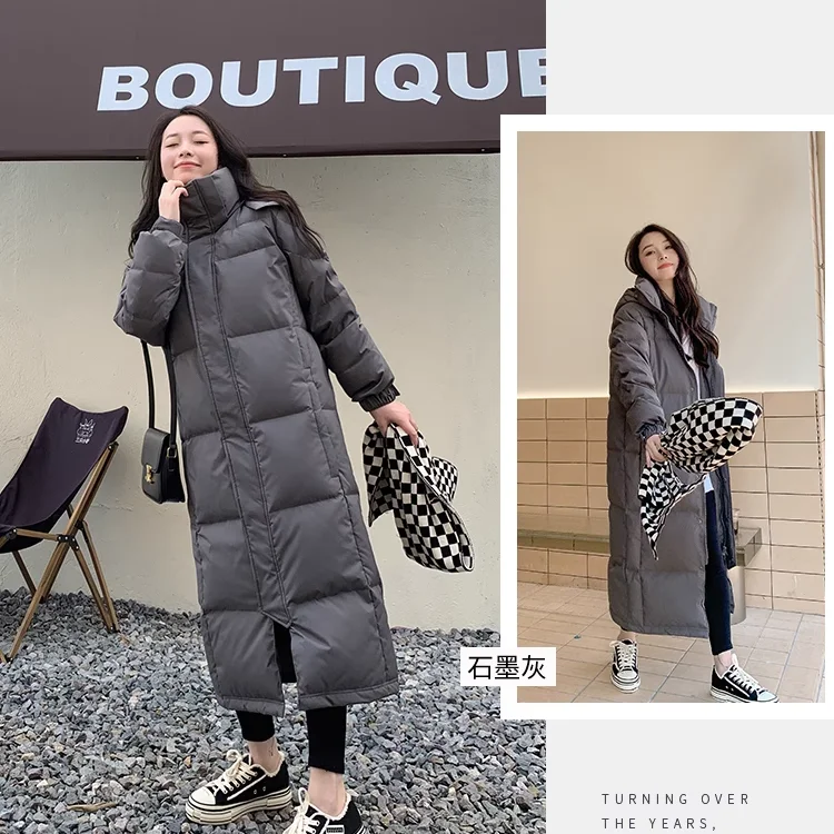 

2023 Winter New Large Down Coat Women Long White Duck Down Windproof Hood Loose Thickened Warm Straight Sleeve Coat