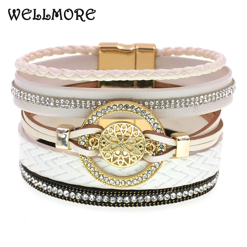 WELLMORE Summer leather bracelets for women round Zinc Alloy bracelets 7 colors magnet charm bracelets fashion jewelry wholesale