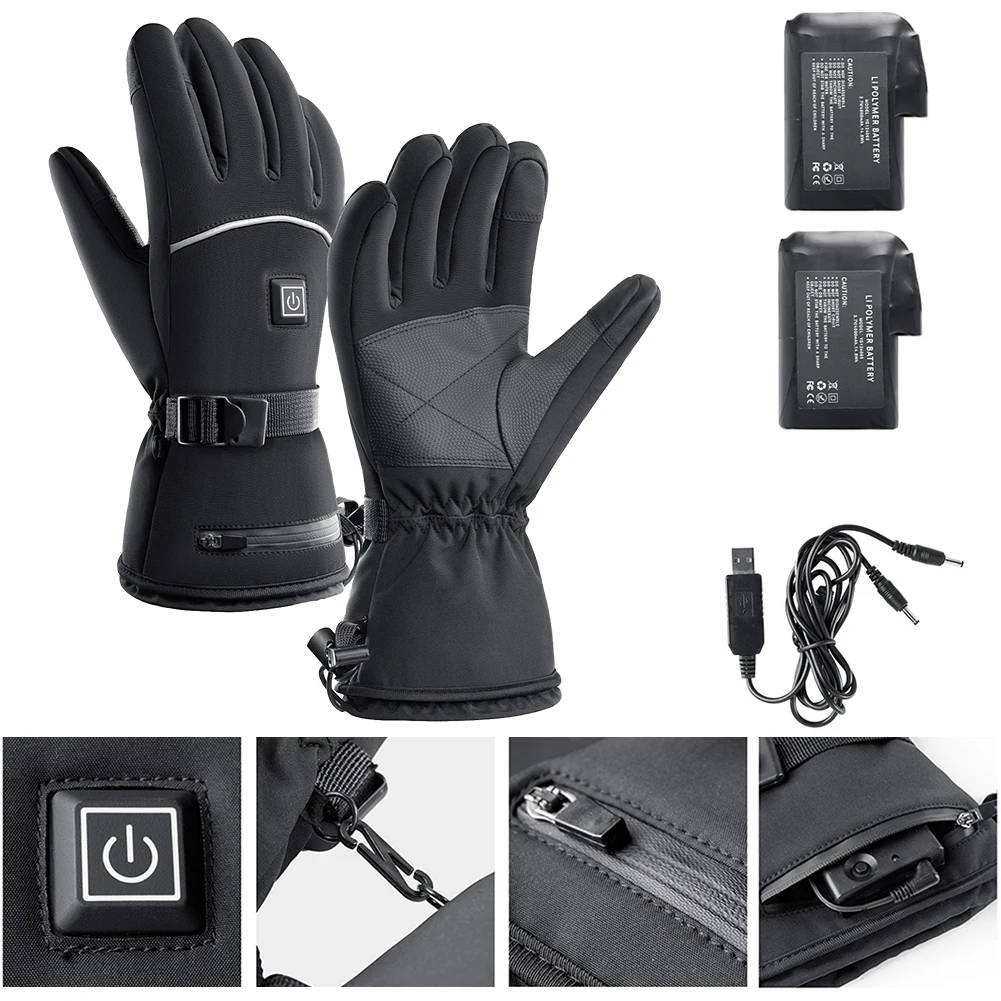 

Motorcycle Heated Gloves Winter Motorcycle Waterproof Touch Screen Ski Heated Gloves 3 Gear Temperature Heating Thermal Gloves