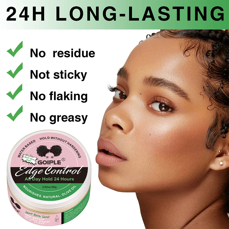 GOIPLE 80g Natural Fruits Scents Edge Control Water Based Olive Oil Nourishes Hair Styling Cream Gel 24 Hours All Day Hold