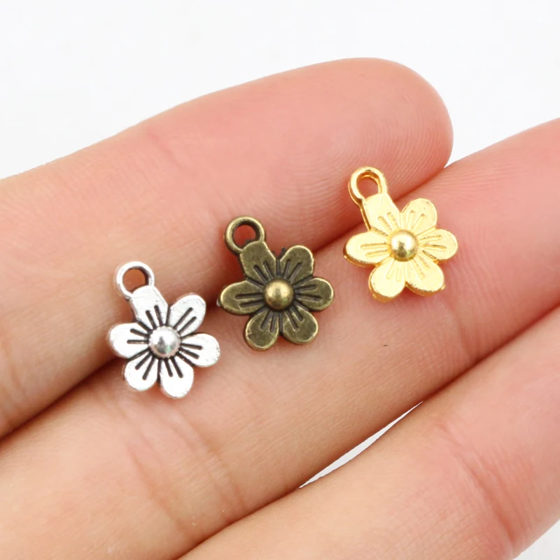 20pcs 12x9mm Flower Charms Double Sided Antique Making Pendant fit,Bronze Gold Vintage Antique Silver color,DIY Handmade Jewelry