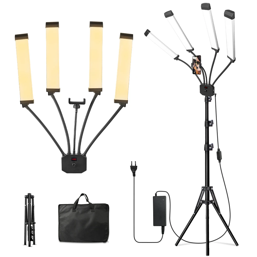 Professionelle Tattoo-Schönheitslampe, Fotografie, LED-Ringlicht, flexibel, 4-armig, LED-Videoleuchte, 65 W, 3200–5600 K, mit USB-Ladeanschluss – Detail 12