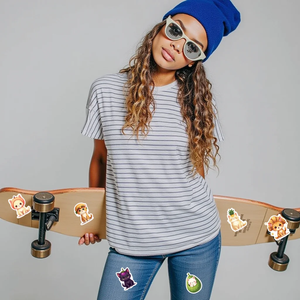 35pcs-100pcs Decals  Adorable Prints Adorable Kitten Stickers Fun Food Stickers Cartoon Cat Decals for Phone Customization