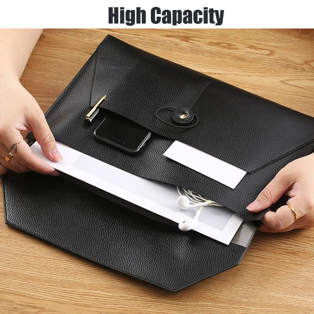 Leather File Folder Large Capacity Document Bag Strap Buckle Waterproof  Business Briefcase for Office Contract Bill Organizer