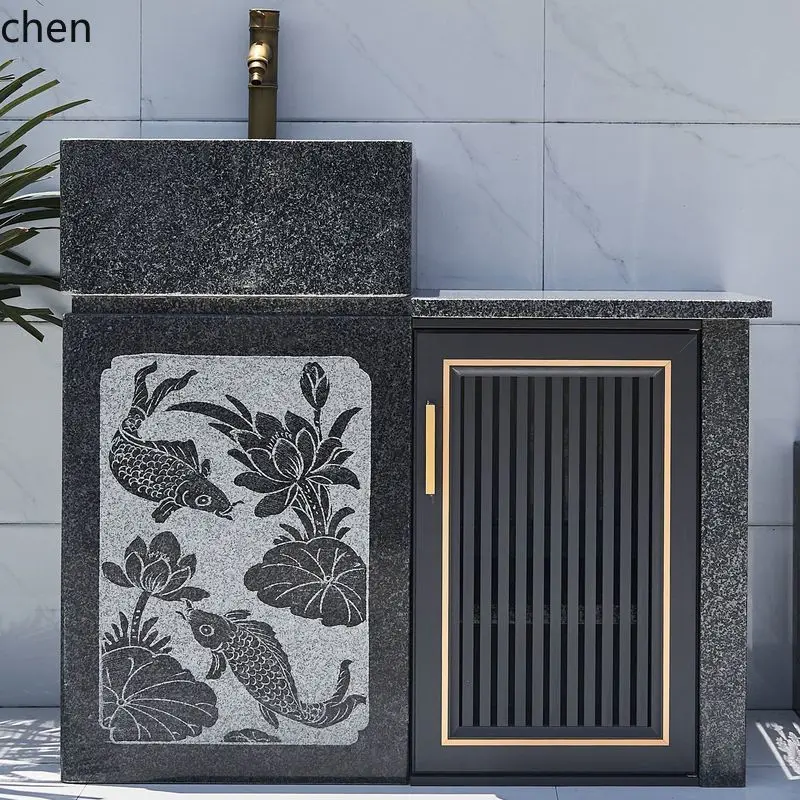 HT courtyard outdoor marble wash basin stone wash basin garden basin villa stone carving