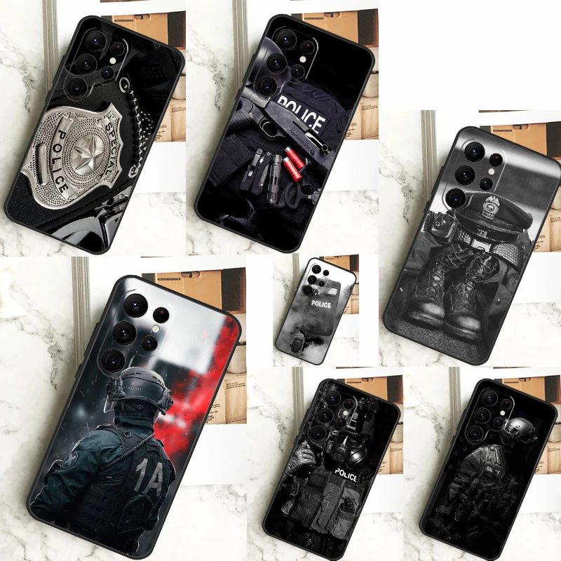 Police Symbol Cover For Samsung Galaxy S24 S23 S22 S21 S20 FE Ultra Plus S8 S9 S10 Note 10 20 Ultra Case