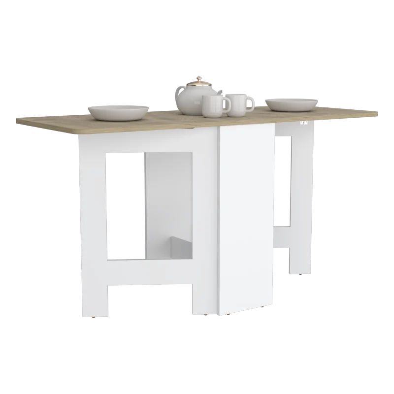Gateleg Folding Table Space-Saving with Compact Design, White / Macadamia - Living Room