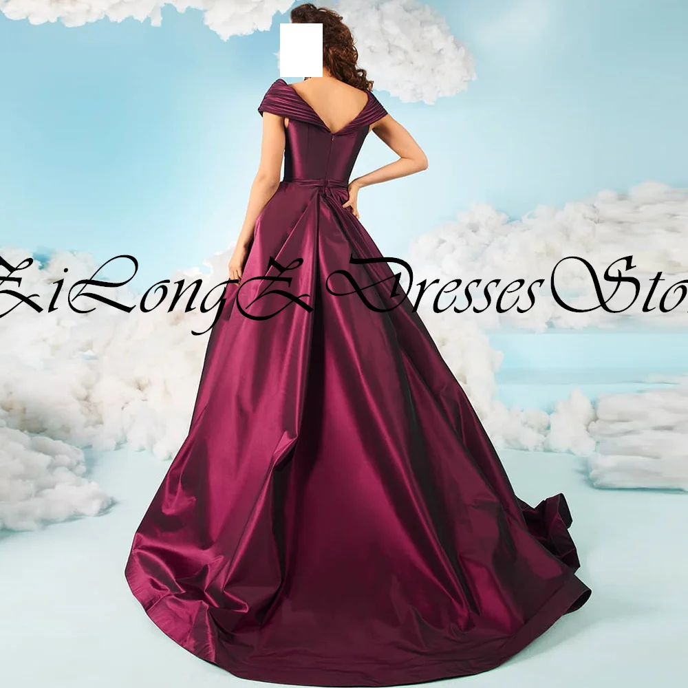 Evening Dresses Elegant For Wedding Sleeveless V-Neck Sweep Train Empire Cap Sleeve Satin ZIpper Back  Dress For Formal