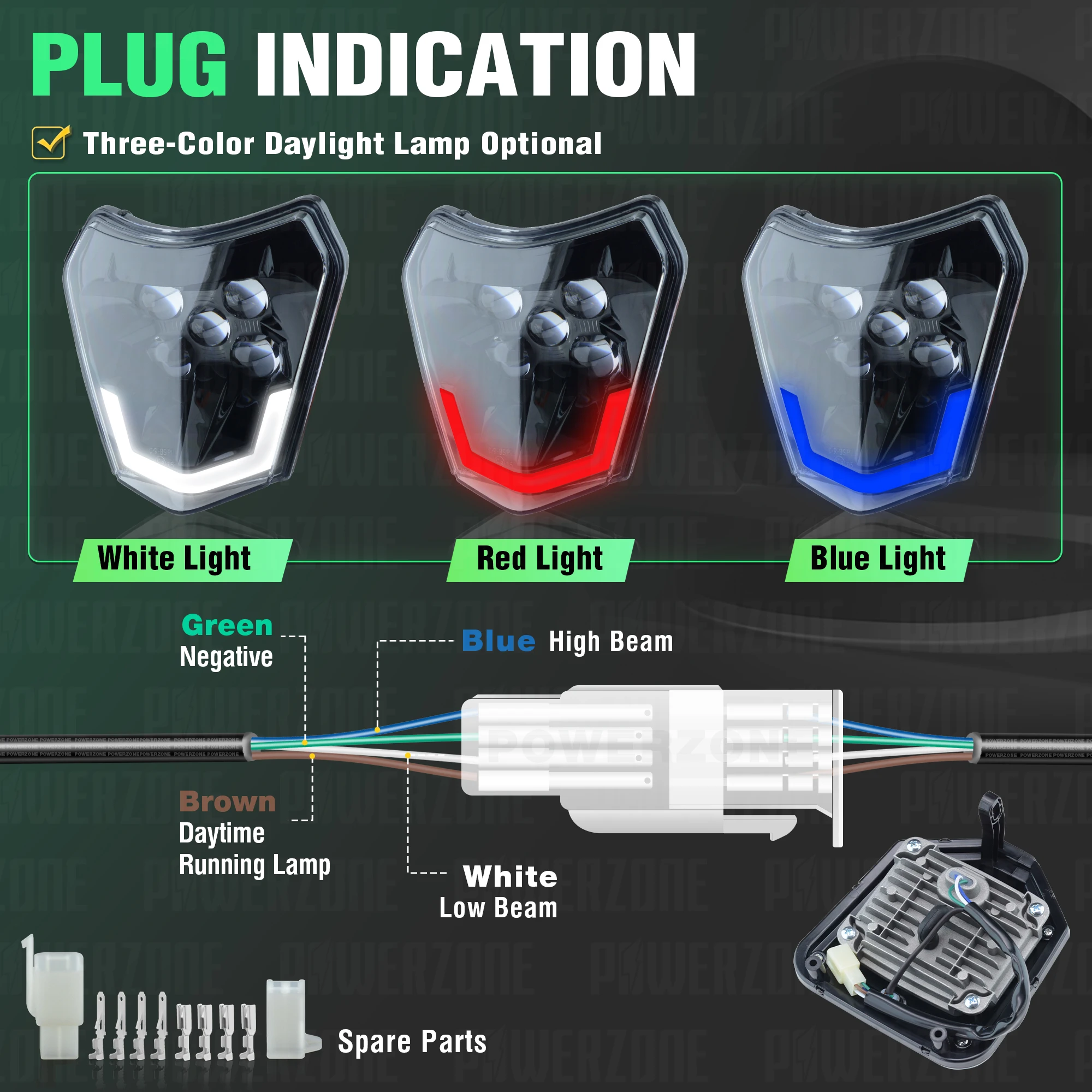 PowerZone Motorcycle LED Headlight Headlamp Head Light Supermoto Fairing For KTM EXC SXF MX Dirt Bike Enduro LED Wick