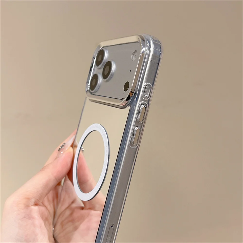 Elegant Minimal Makeup Mirror Phone Case for 17 Pro Max Wireless Charging Magnetic TPU Protective Cover for iPhone 16 15 14 13
