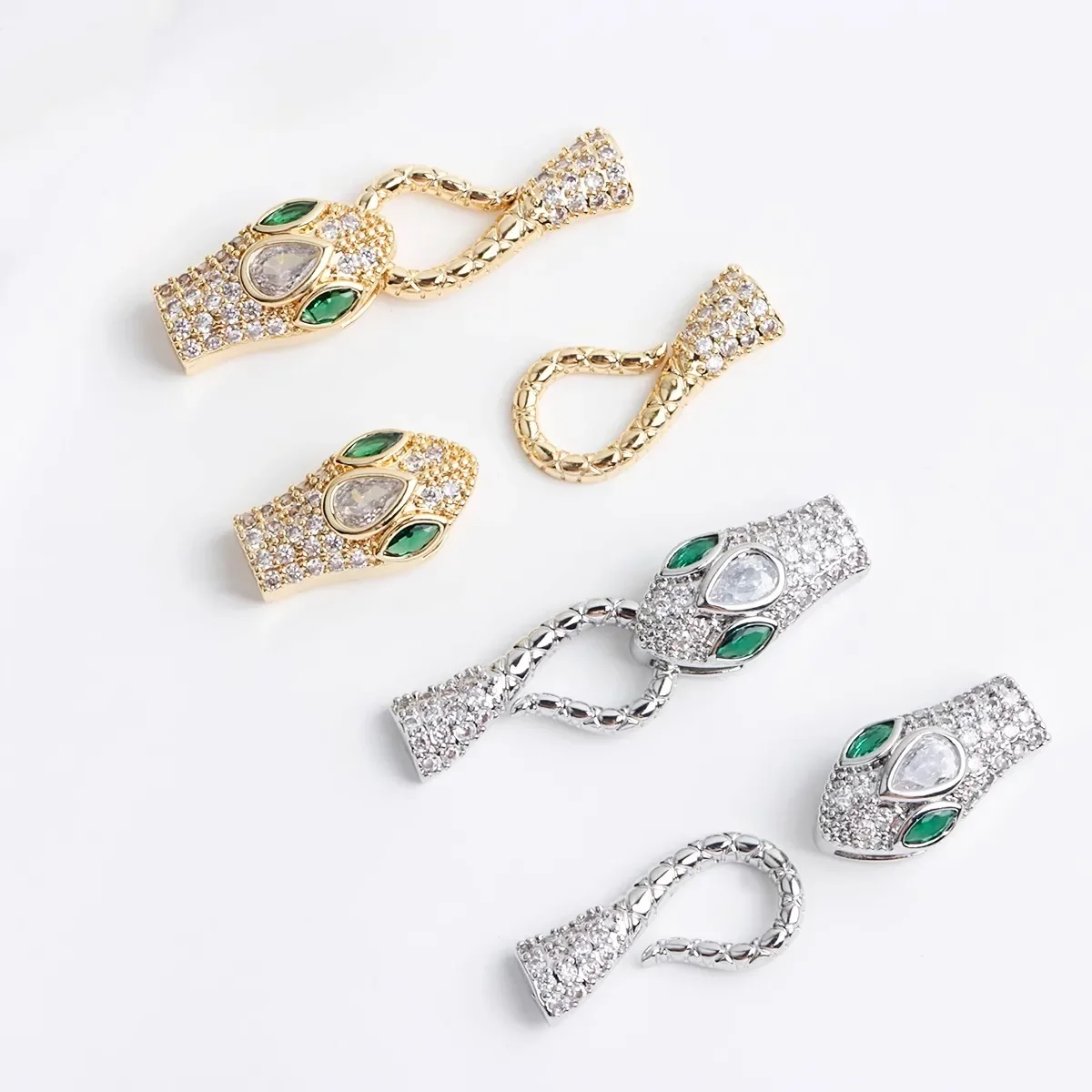 

High Color Retention 18K Real Gold Plated Zircon Snake Button Head Snake Tail Hook Buckle Tail Buckle DIY Jewelry Accessories