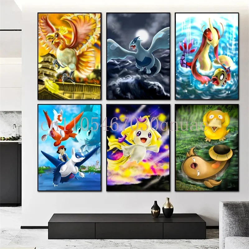 

Pokemon Anime Canvas Painting Psyduck Milotic Giratina Kyogre Poster and Print Watercolor Wall Art Picture Home Decor Kids Gifts