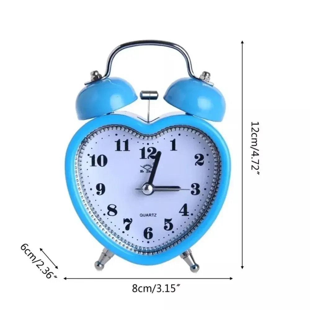 Heart Shape Alarm Clock Night Light Creative Snooze Wake  Clocks Metal Girls  Ticking Time Clocks