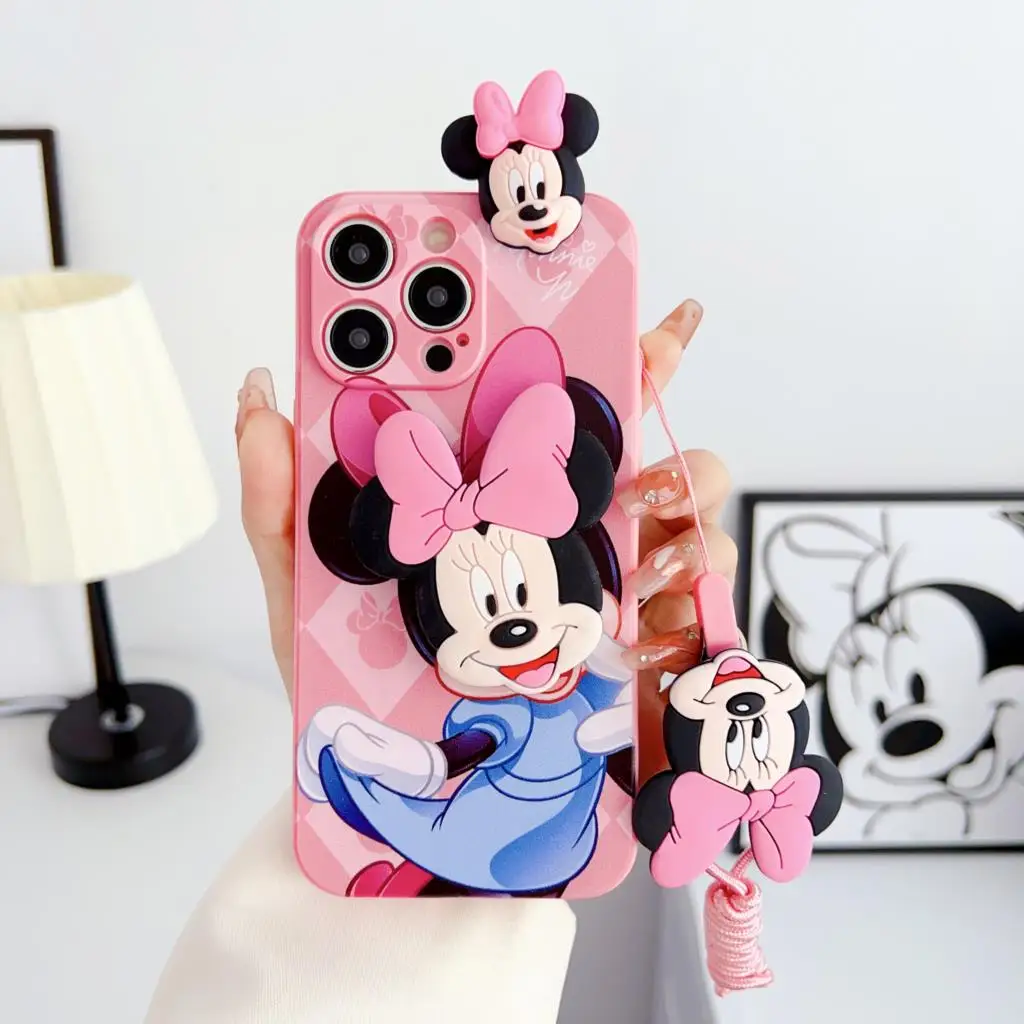 Minnie mickey pro iPhone 6pro 6s 7 8 X xs maxi XR 11pro 12 13 14 15 16 pro SE maxi telefon pouzdro s držák lano