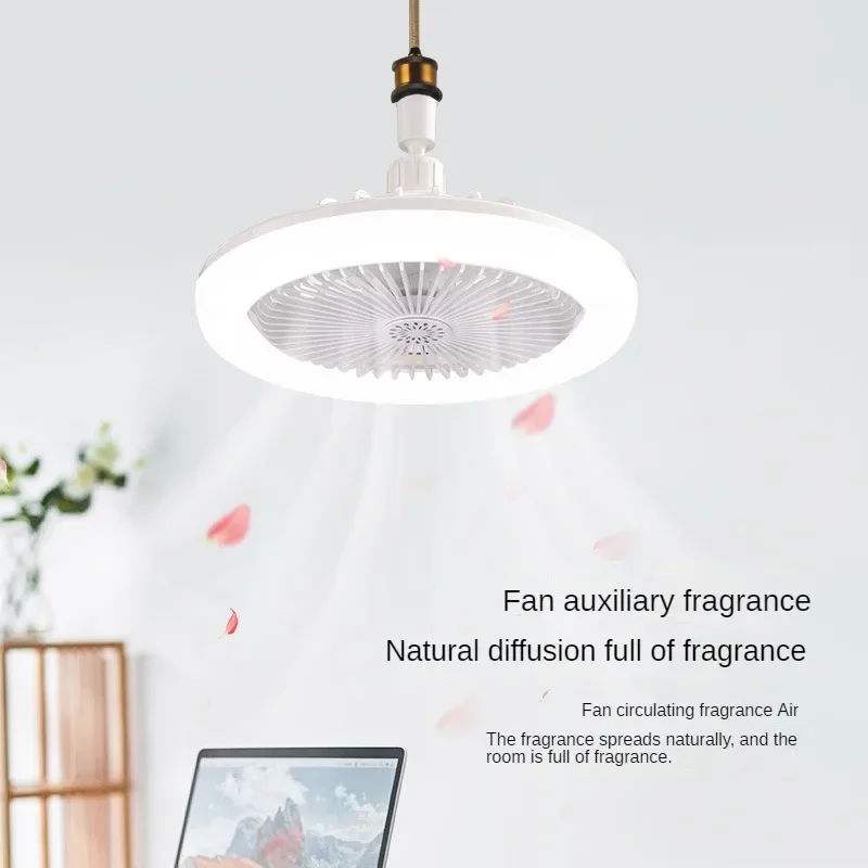 

LED Bedroom Aromatherapy Fan Light E27 Remote Control Study Living Room Light Universal Lamp Head Dormitory Ceiling Fan Light