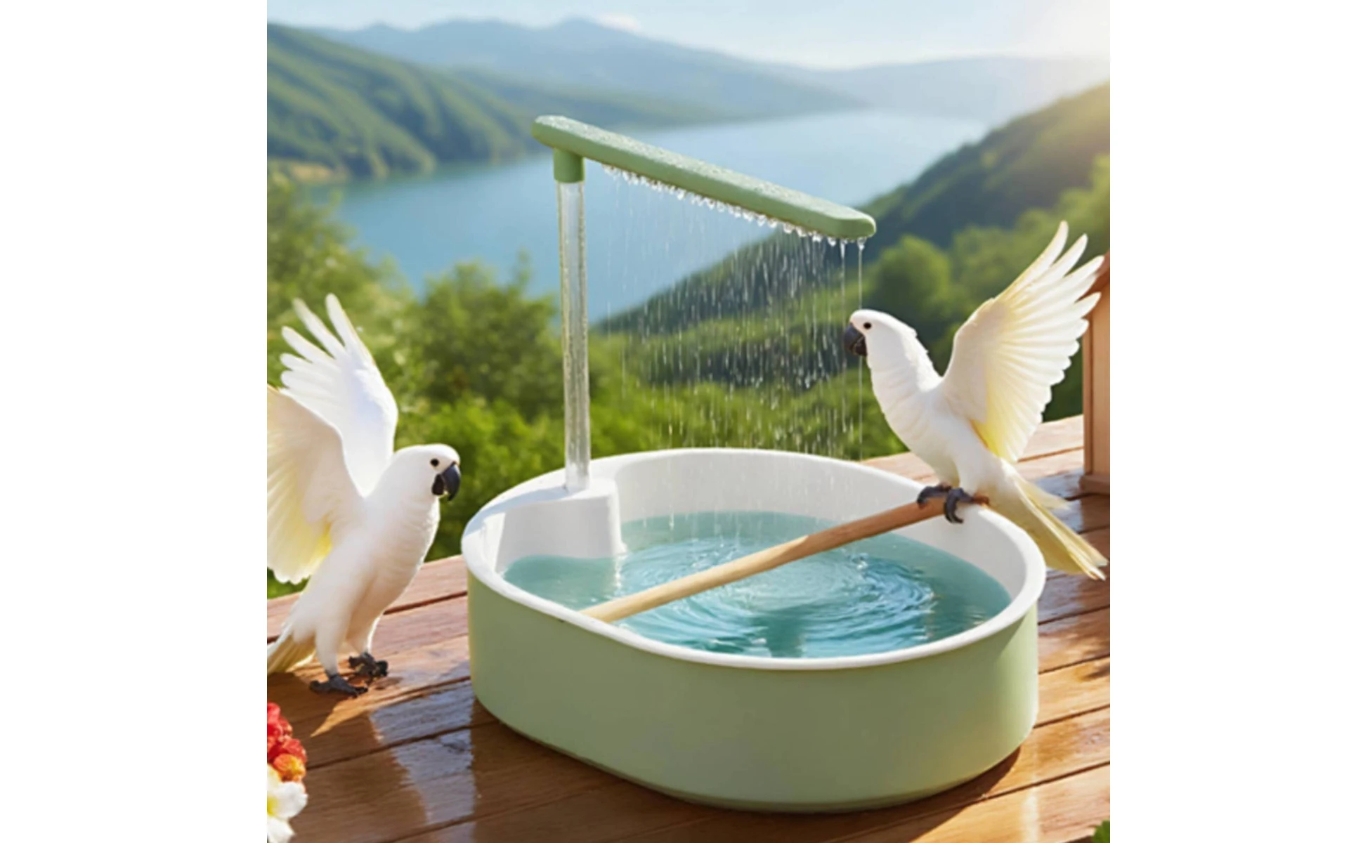 Parrot Bath Basin Green and White Bird Shower Bath Parrot Bathtub Plastic Pet Accessory Transparent