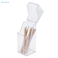 ♥Flip-top Acrylic Pen Holder - Transparent Square Desktop Small Item Organizer, Mirror Cabinet Makeup Brush Storage Box