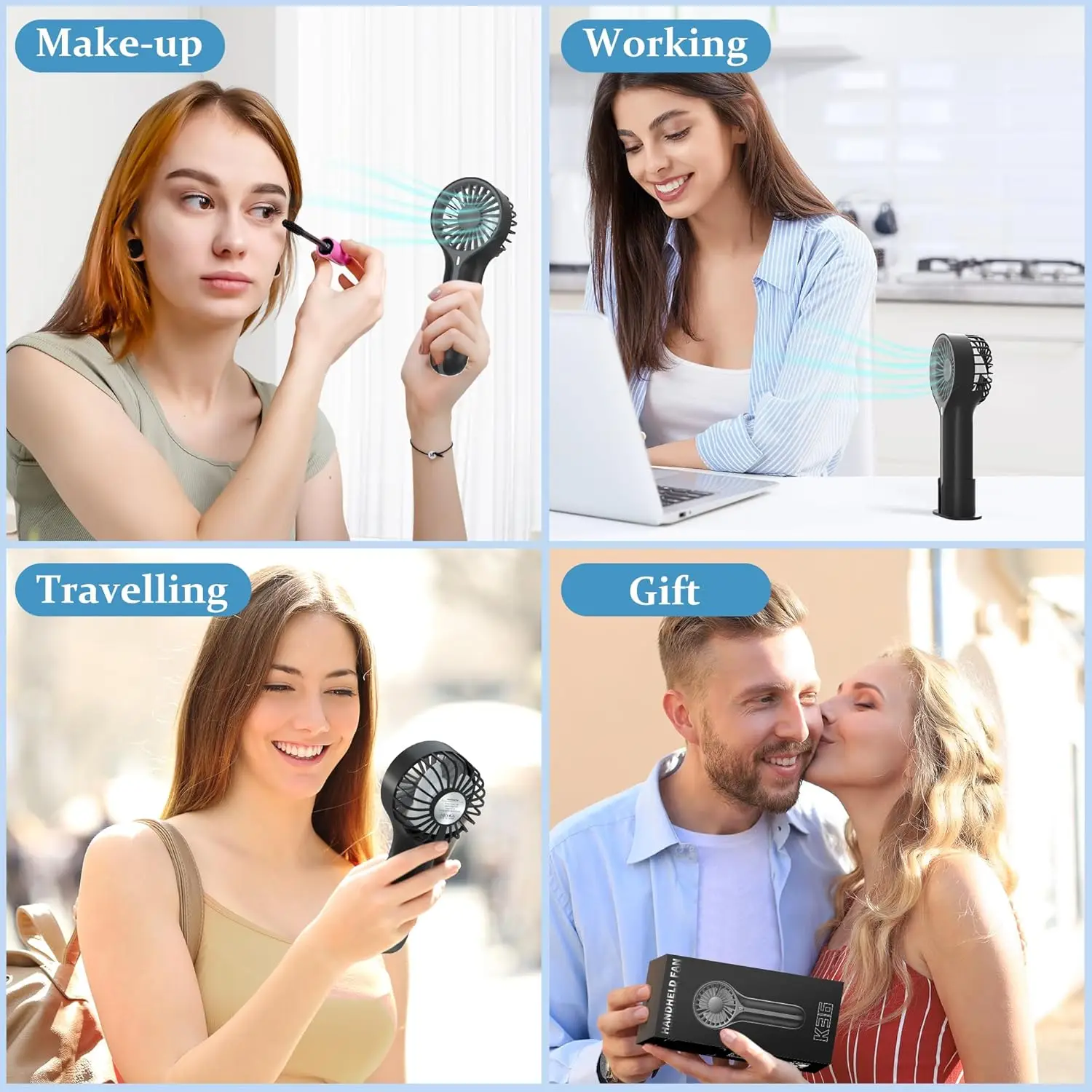 Mini Personal Fan Handheld, Small Portable Handheld Fan, Battery Operated, USB Rechargeable, Face Makeup Lashes Desk Fan With Ba